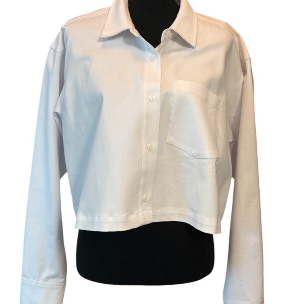 Good American White Cropped Shirt Size 4 (XL). White. - Picture 3 of 12